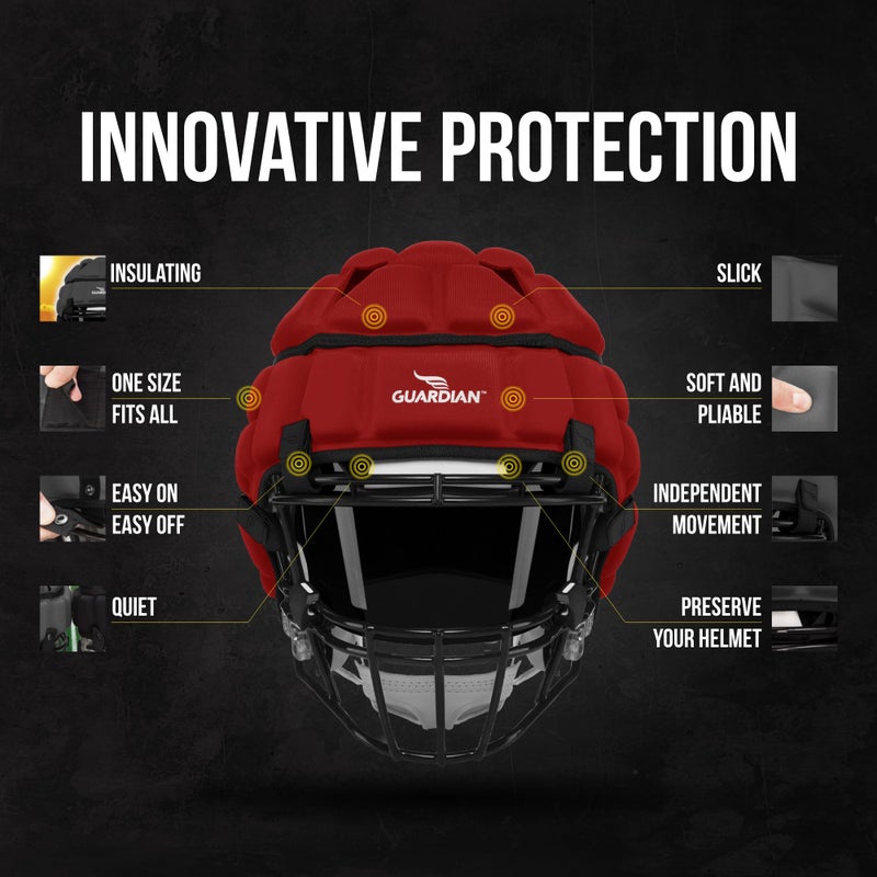 Guardian Cap - Soft-Shell Helmet Cover for Football and Lacrosse - Reduces Impact and Protects Helmets - One Size Fits All for Youth  High School and College Programs - Red - Image 3